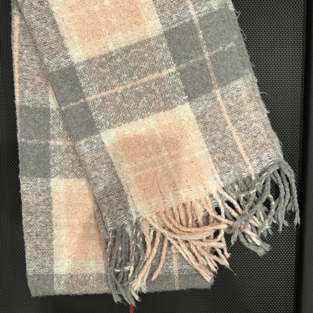 Barbour Soft Plaid Scarf in Gray and Pink